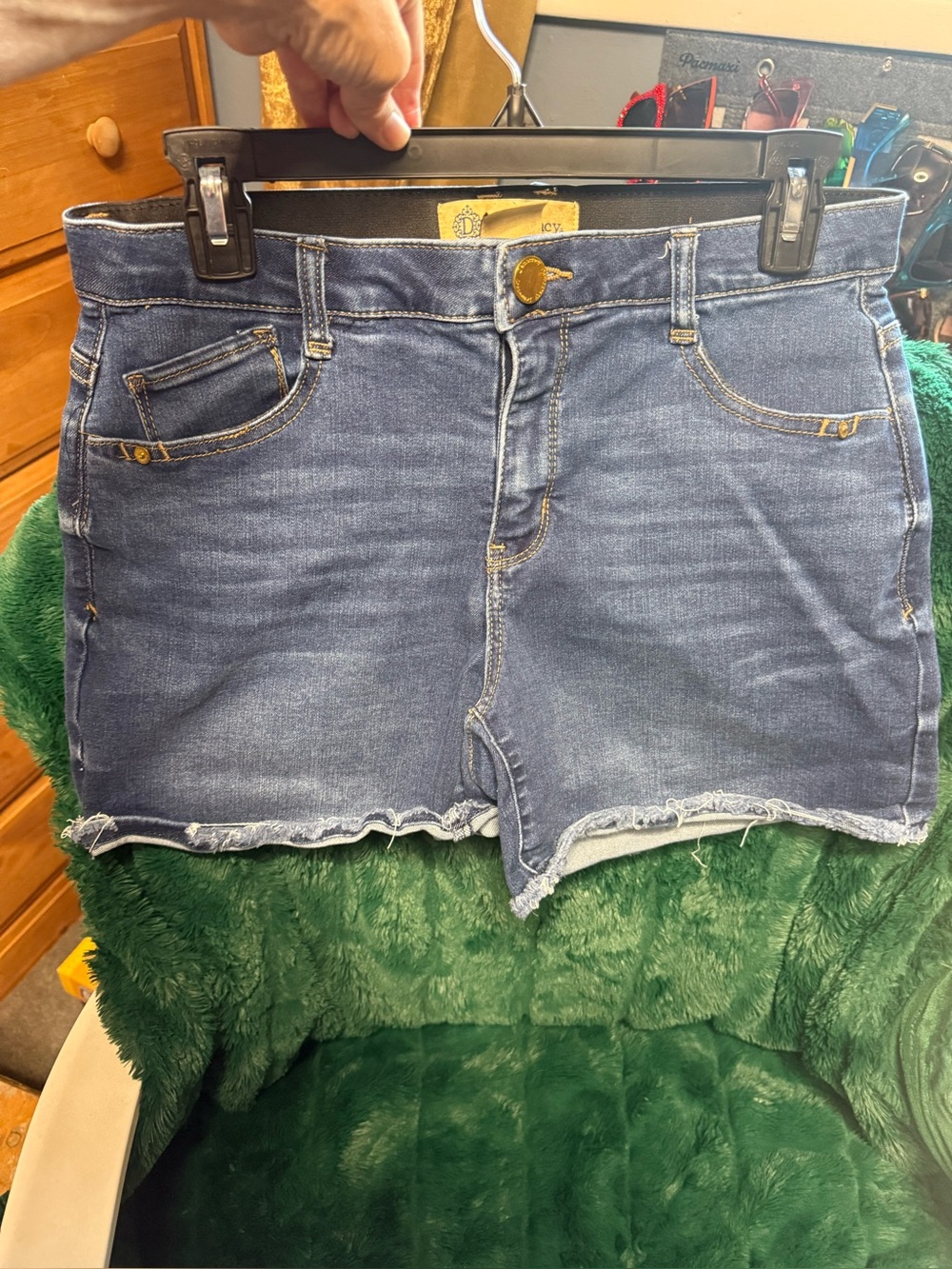 Democracy Dark Blue Denim Jean Shorts with Frayed Hem